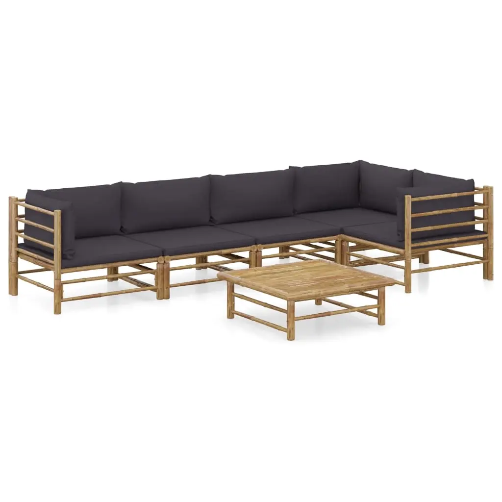 6 Piece Garden Lounge Set with Dark Grey Cushions Bamboo 3058240 - Furniture