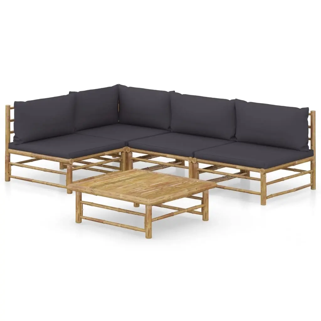 5 Piece Garden Lounge Set with Dark Grey Cushions Bamboo 3058242 - Furniture