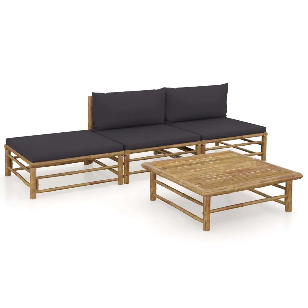 4 Piece Garden Lounge Set with Dark Grey Cushions Bamboo 3058244 - Furniture