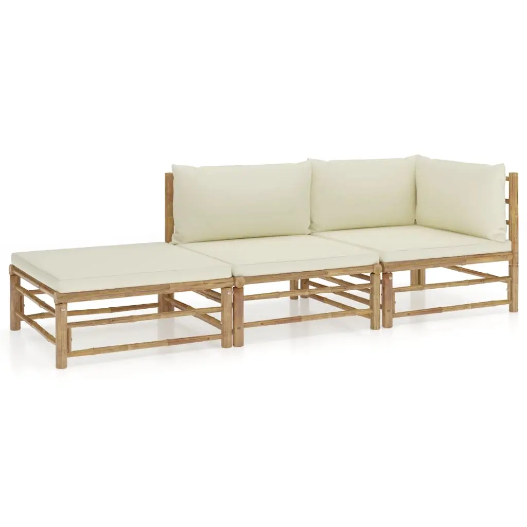 3 Piece Garden Lounge Set with Cream White Cushions Bamboo 3058245 - Furniture