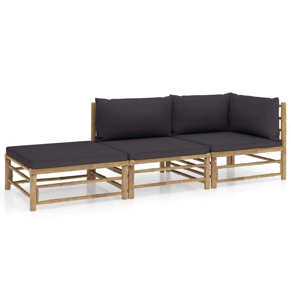 3 Piece Garden Lounge Set with Dark Grey Cushions Bamboo 3058246 - Furniture