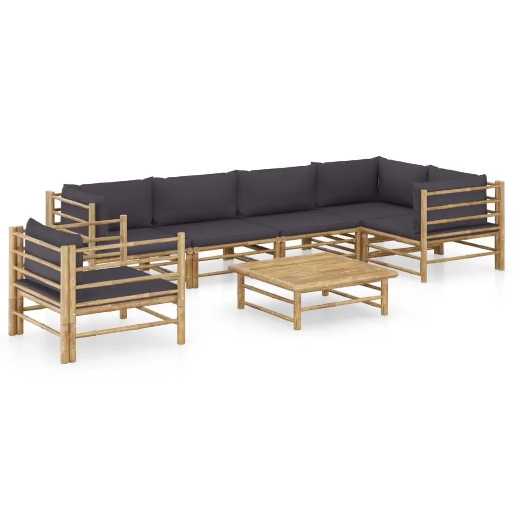 7 Piece Garden Lounge Set with Dark Grey Cushions Bamboo 3058248 - Furniture