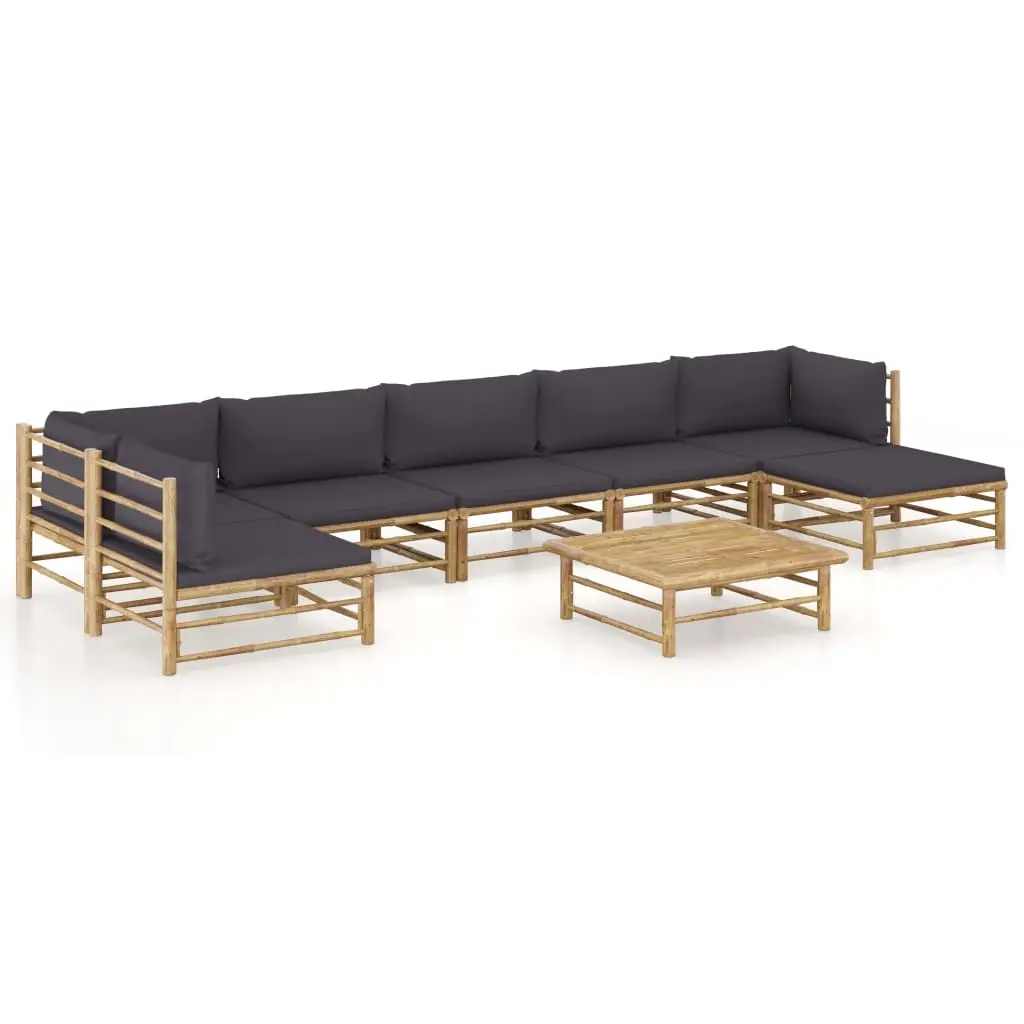 8 Piece Garden Lounge Set with Dark Grey Cushions Bamboo 3058250 - Furniture