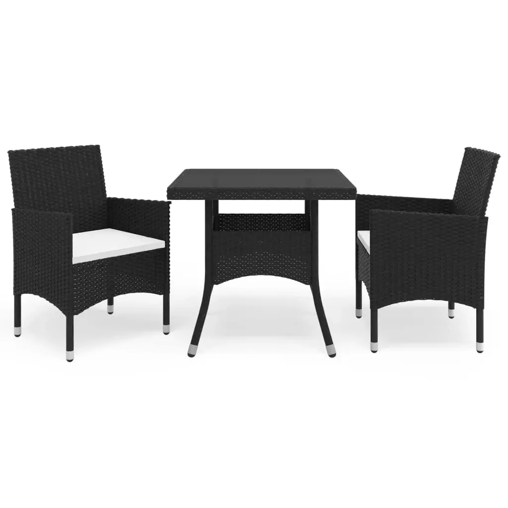 3 Piece Garden Dining Set Black Poly Rattan and Glass 3058308 - Furniture