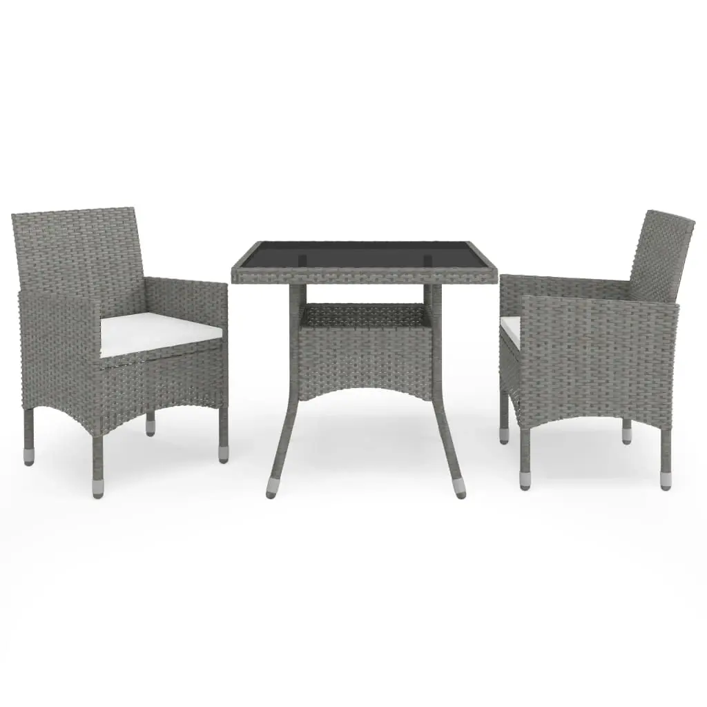 3 Piece Garden Dining Set Grey Poly Rattan and Glass 3058309 - Furniture