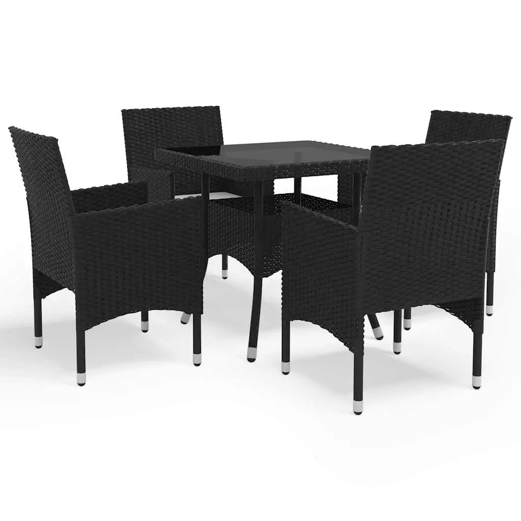 5 Piece Garden Dining Set Black Poly Rattan and Glass 3058318 - Furniture