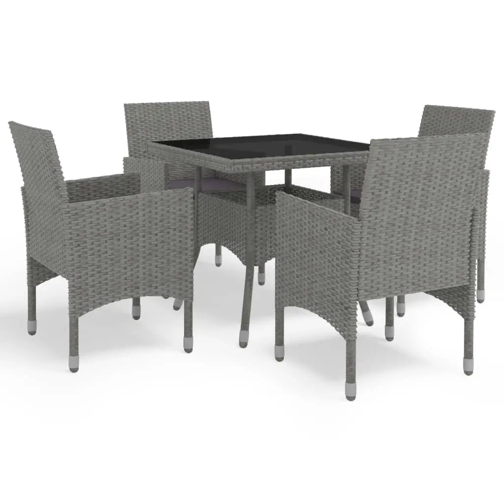 5 Piece Garden Dining Set Grey Poly Rattan and Glass 3058319 - Furniture