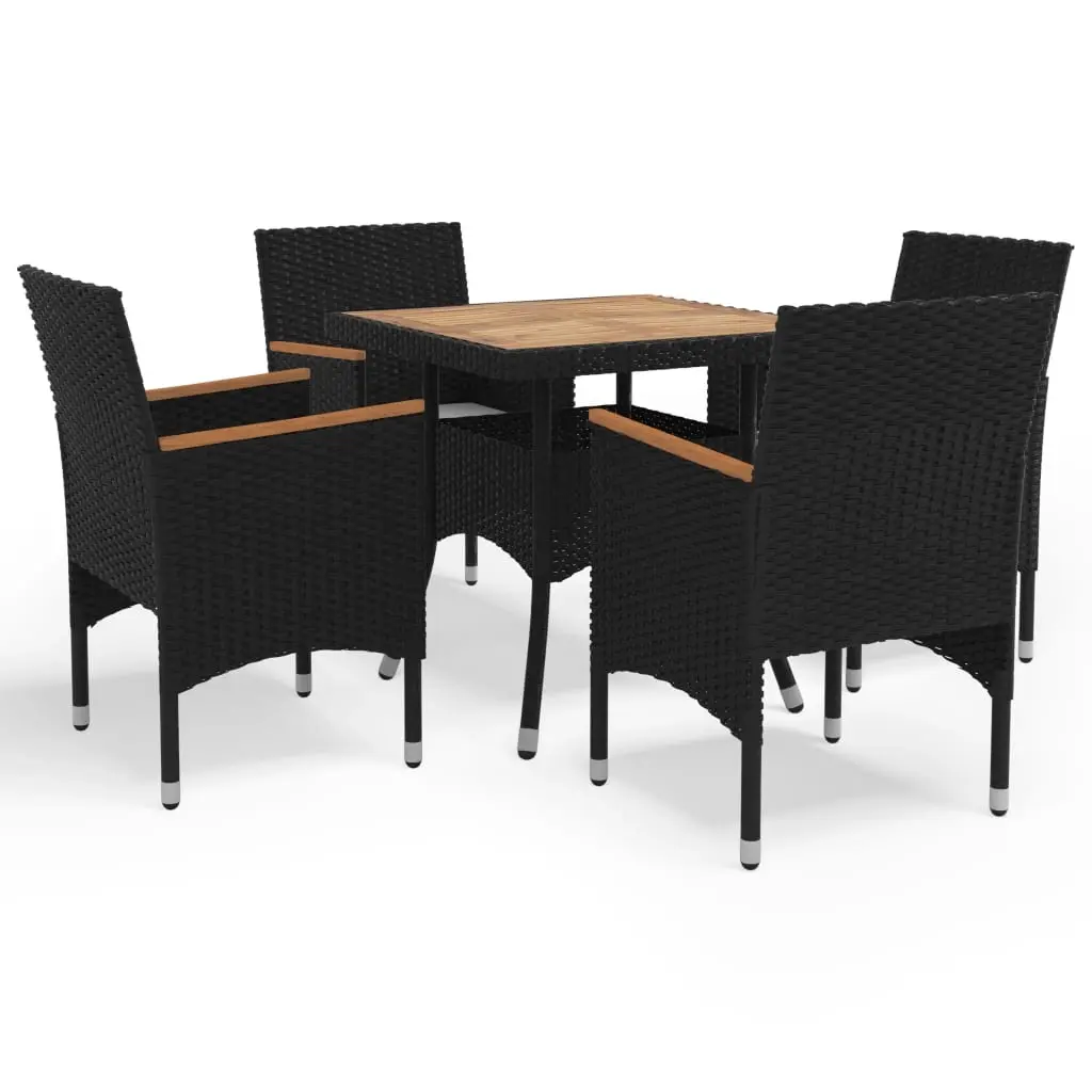 5 Piece Garden Dining Set Black Poly Rattan and Acacia Wood 3058326 - Furniture