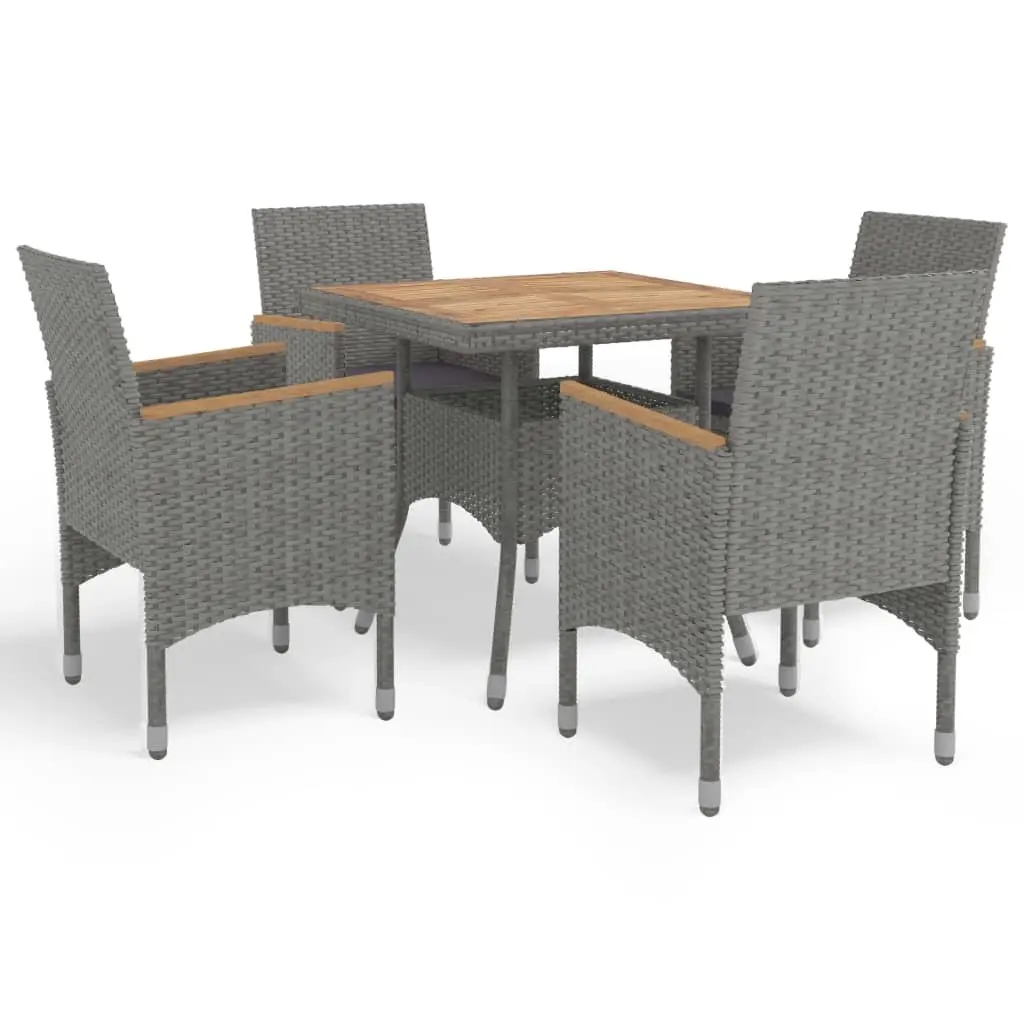 5 Piece Garden Dining Set Grey Poly Rattan and Acacia Wood 3058327 - Furniture