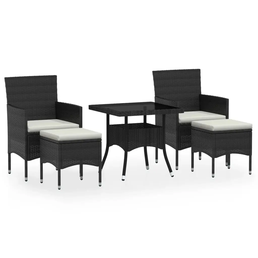 5 Piece Garden Dining Set Poly Rattan and Tempered Glass Black 3058328 - Furniture