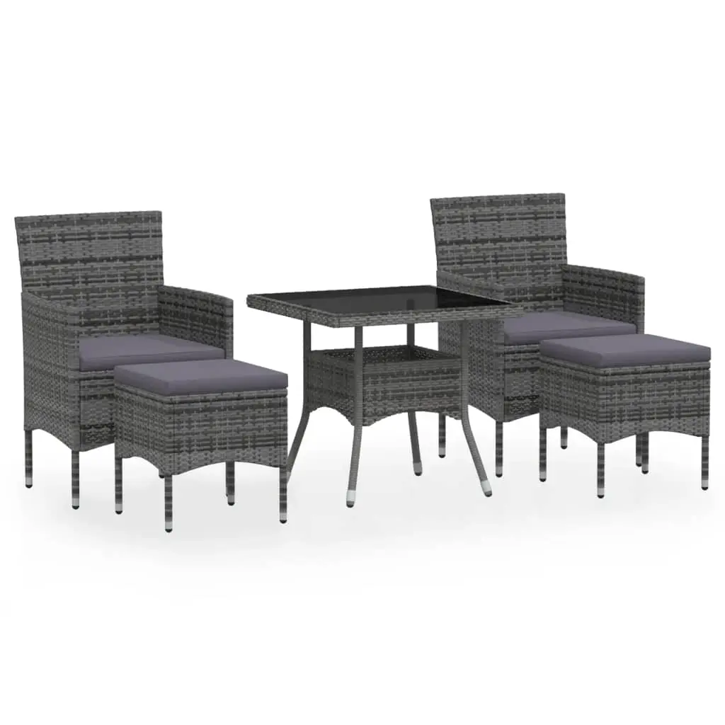 5 Piece Garden Dining Set Poly Rattan and Tempered Glass Grey 3058329 - Furniture