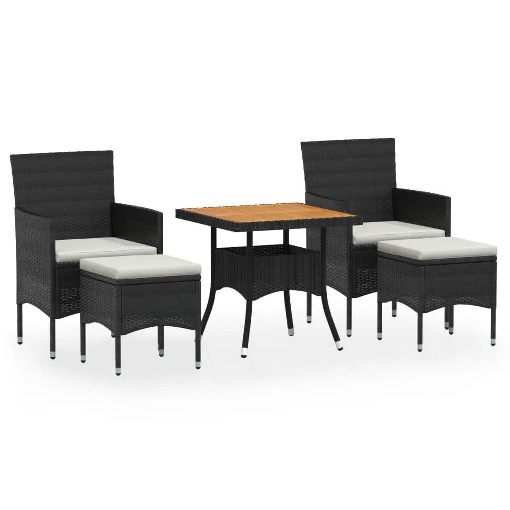 5 Piece Garden Dining Set Poly Rattan & Solid Acacia Wood Black 3058332 - Furniture