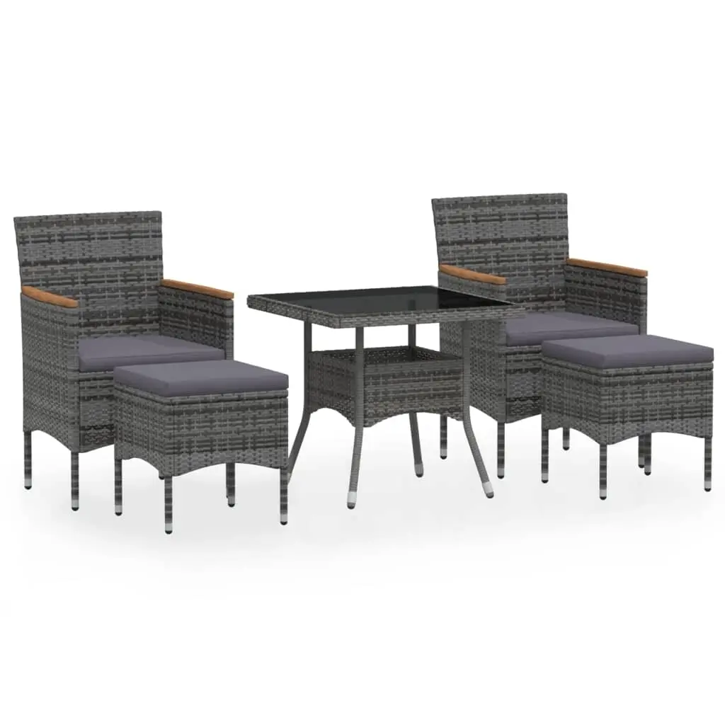 5 Piece Garden Dining Set Poly Rattan and Tempered Glass Grey 3058335 - Furniture