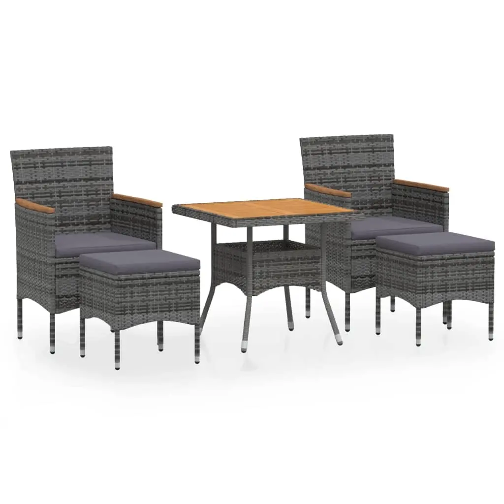 5 Piece Garden Dining Set Poly Rattan & Solid Acacia Wood Grey 3058337 - Furniture