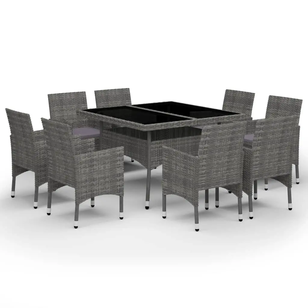 9 Piece Garden Dining Set Poly Rattan and Glass Grey 3058339 - Furniture