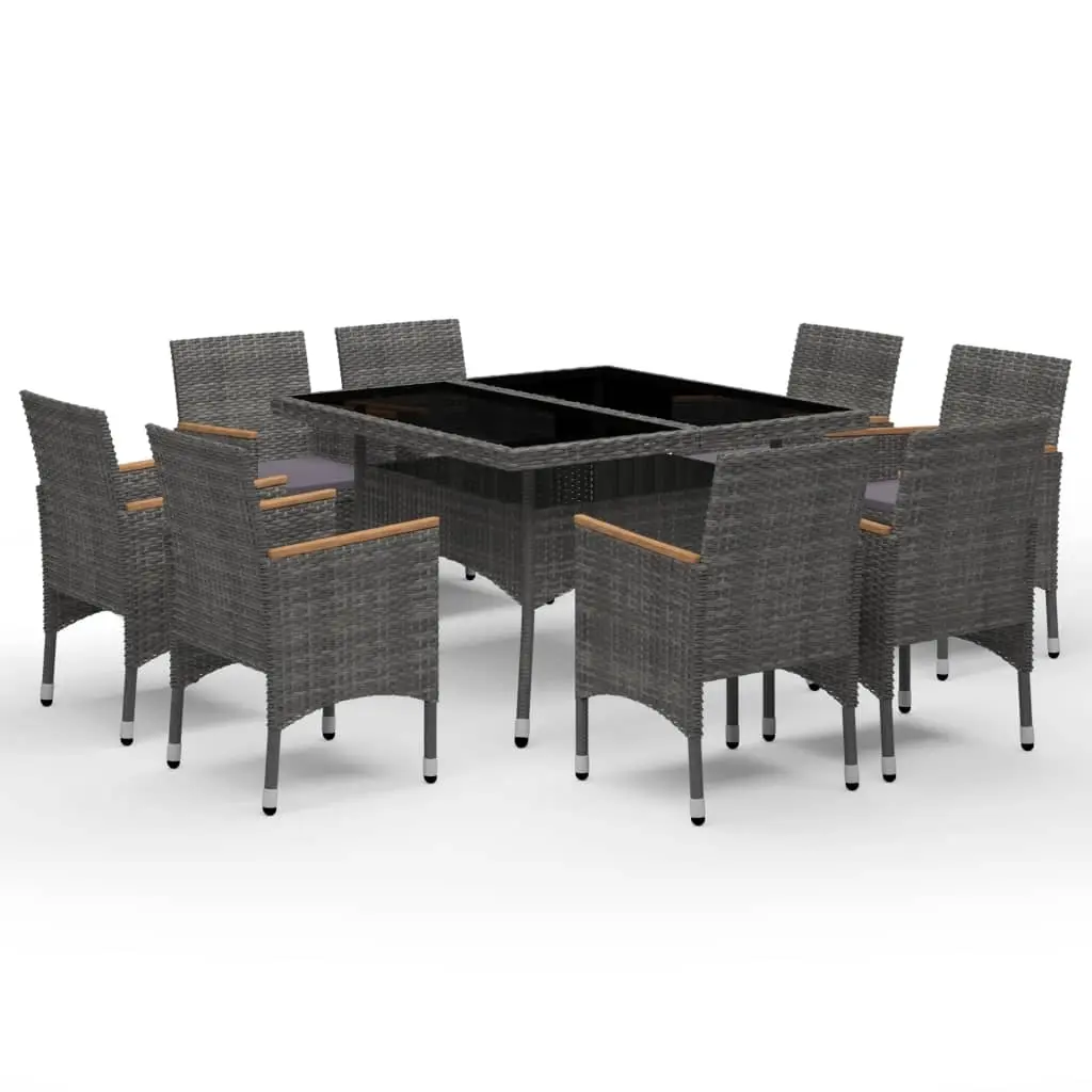 9 Piece Garden Dining Set Poly Rattan and Acacia Wood Grey 3058345 - Furniture