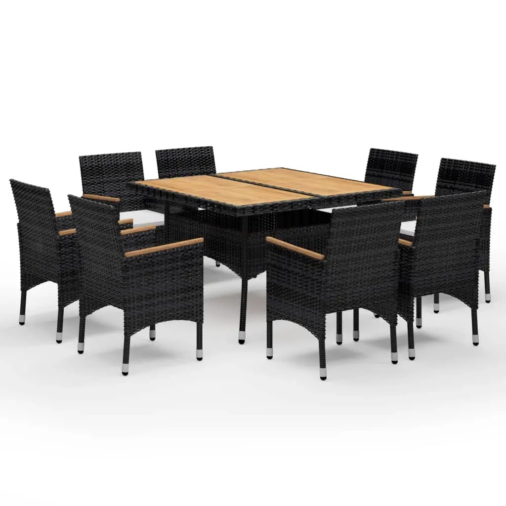 9 Piece Garden Dining Set Poly Rattan and Acacia Wood Black 3058346 - Furniture