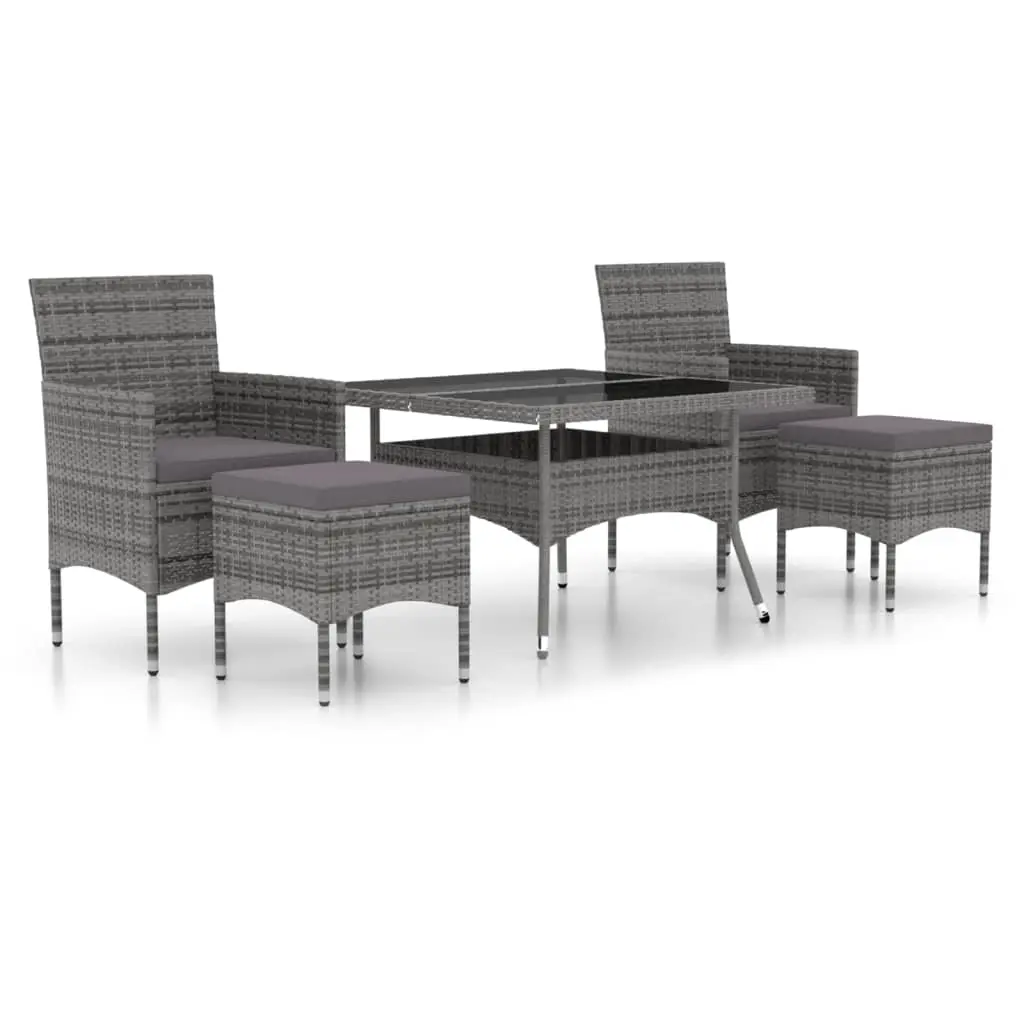 5 Piece Garden Dining Set Poly Rattan and Tempered Glass Grey 3058349 - Furniture