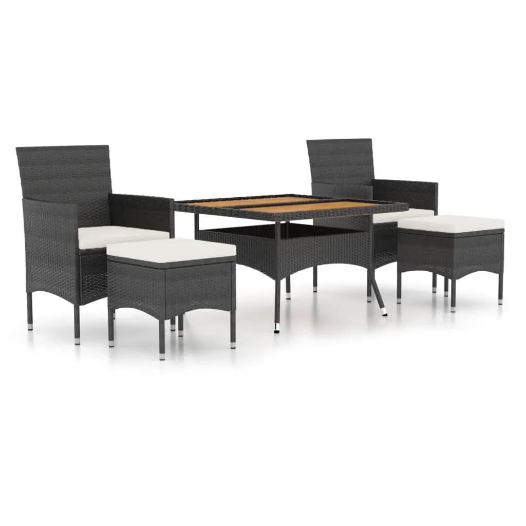 5 Piece Garden Dining Set Poly Rattan & Solid Acacia Wood Black 3058352 - Furniture