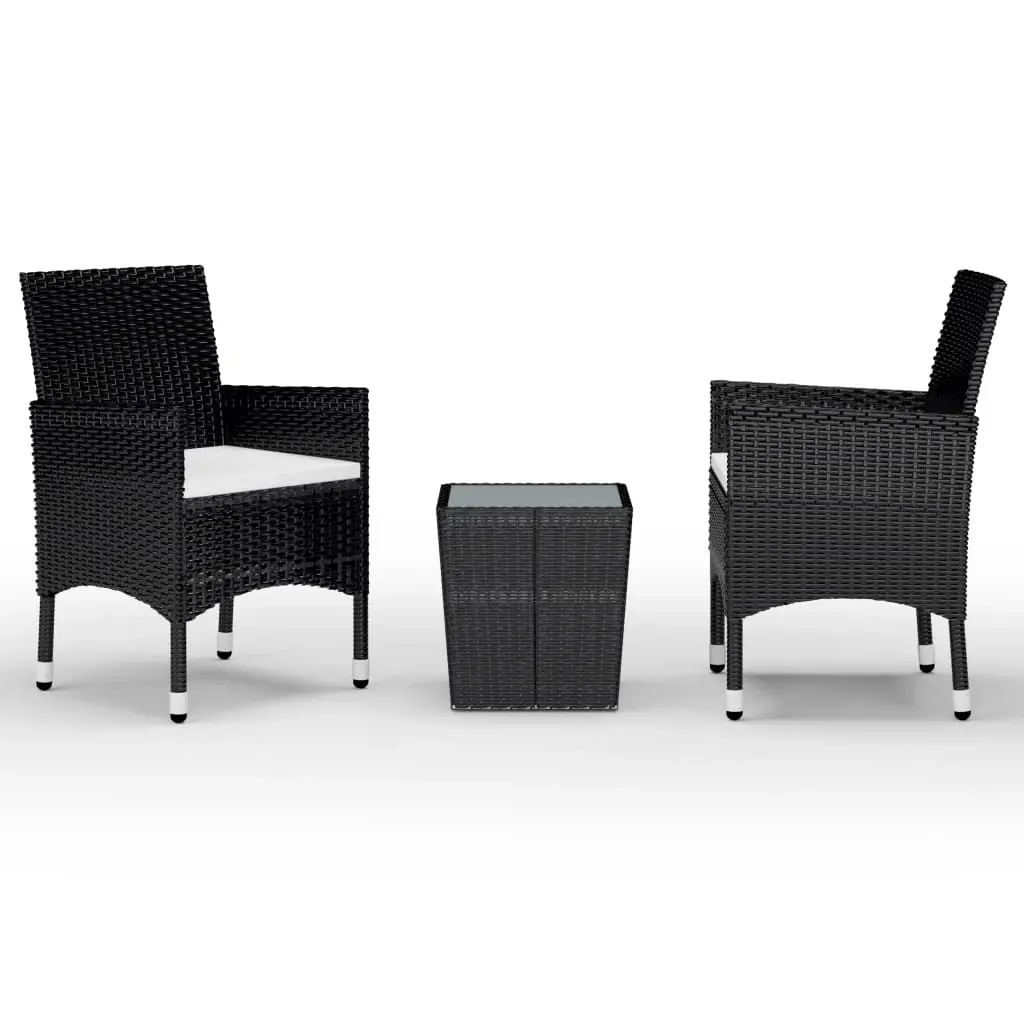 3 Piece Bistro Set Poly Rattan and Tempered Glass Black 3058358 - Furniture