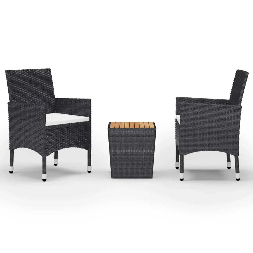 3 Piece Bistro Set Poly Rattan and Acacia Wood Black 3058362 - Furniture