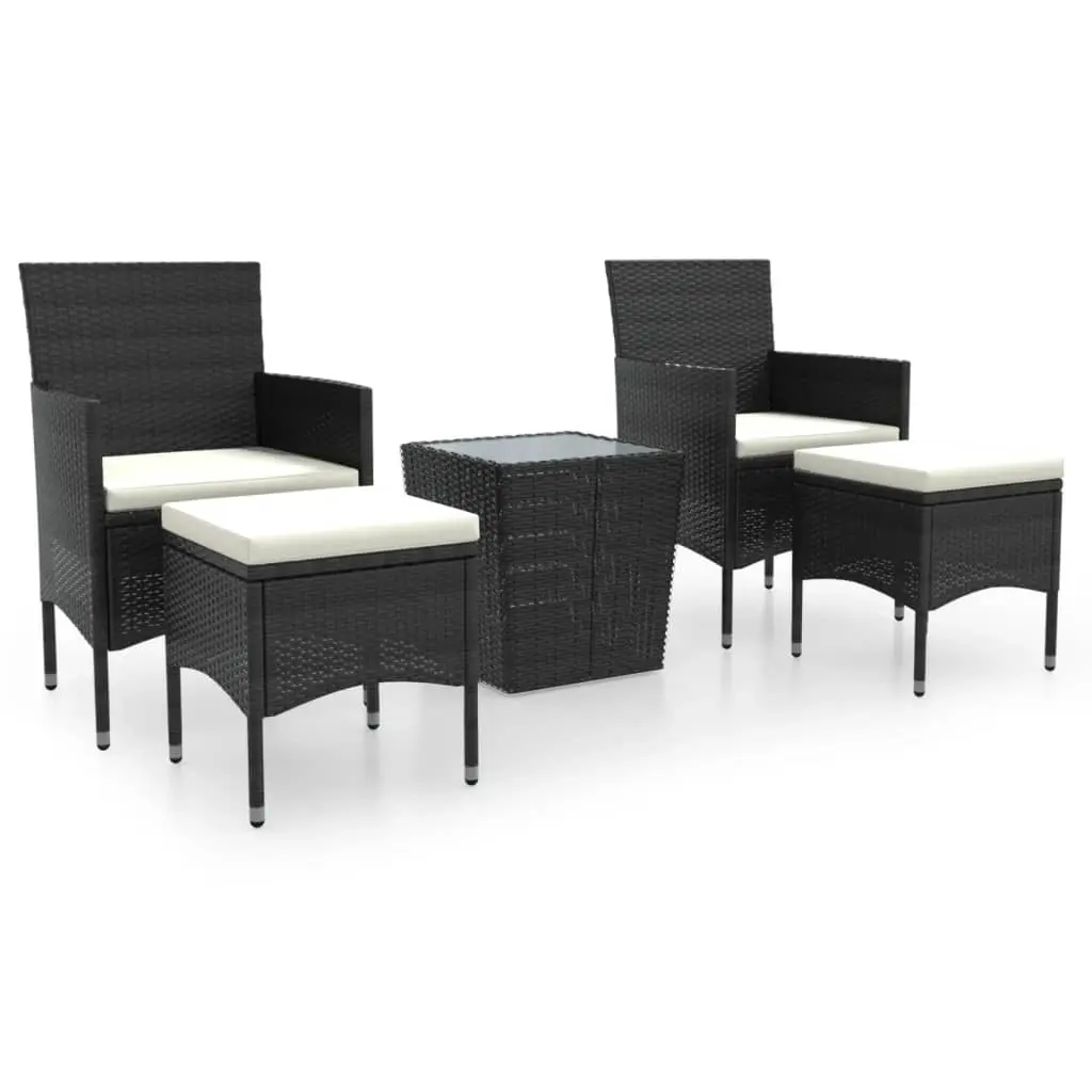 5 Piece Garden Bistro Set Poly Rattan and Tempered Glass Black 3058368 - Furniture