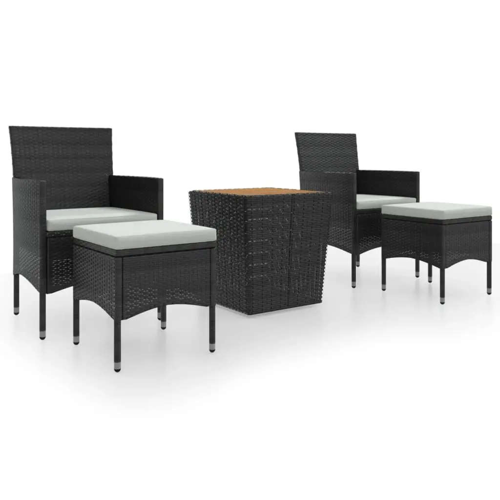 5 Piece Garden Bistro Set Poly Rattan & Solid Acacia Wood Black 3058372 - Furniture