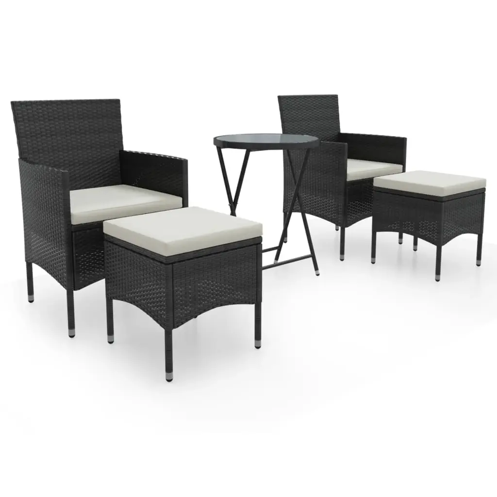 5 Piece Garden Bistro Set Poly Rattan and Tempered Glass Black 3058388 - Furniture