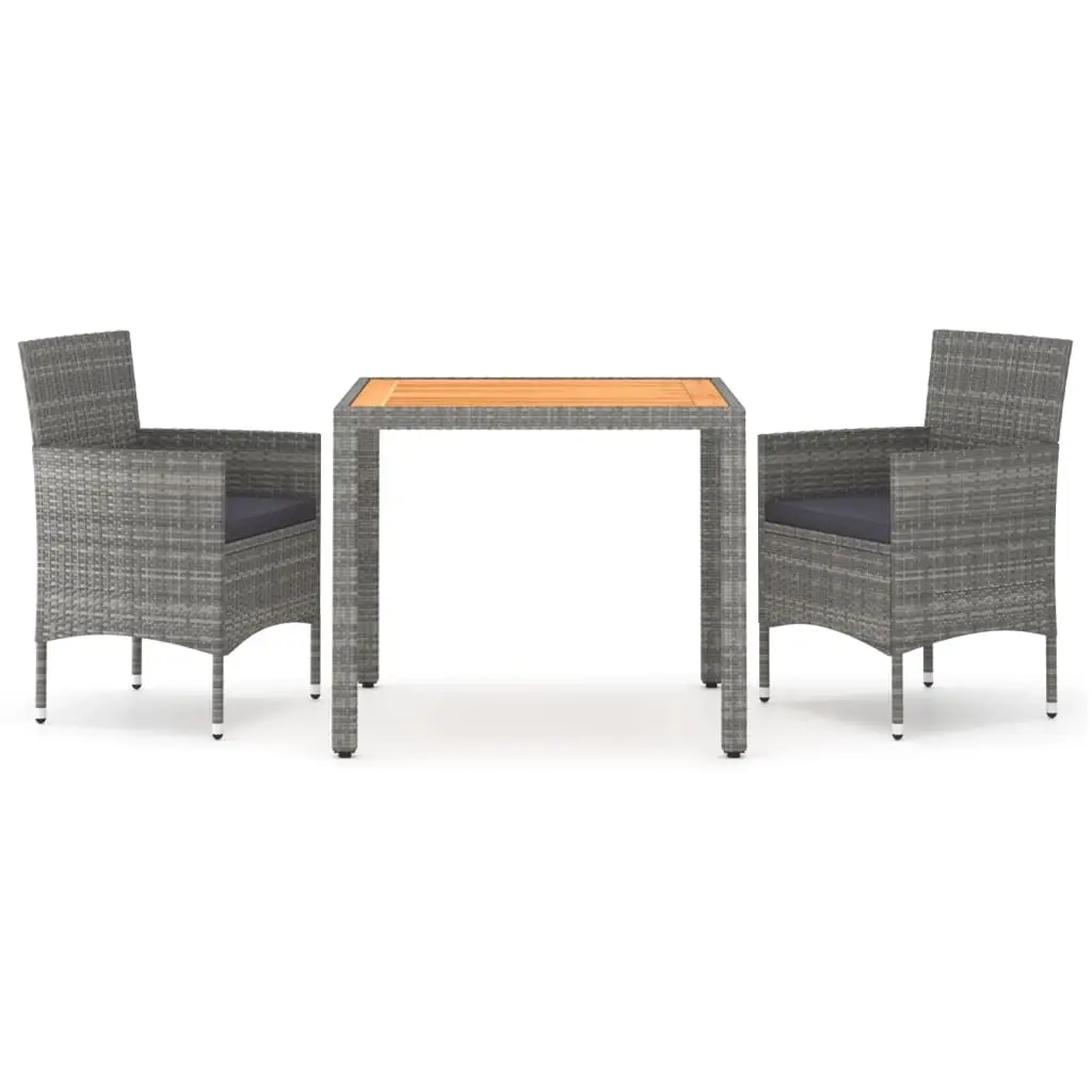 3 Piece Garden Dining Set Poly Rattan & Solid Acacia Wood Grey 3058403 - Furniture