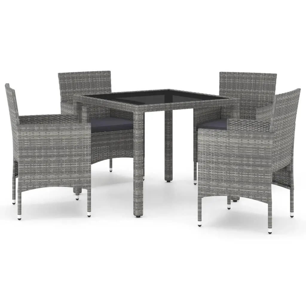 5 Piece Garden Dining Set Poly Rattan and Tempered Glass Grey 3058409 - Furniture