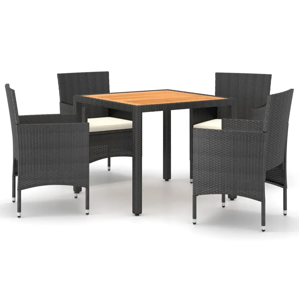 5 Piece Garden Dining Set Poly Rattan & Solid Acacia Wood Black 3058412 - Furniture