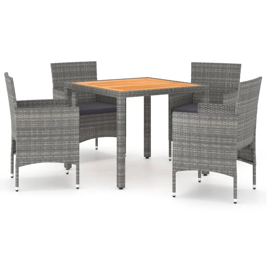 5 Piece Garden Dining Set Poly Rattan & Solid Acacia Wood Grey 3058413 - Furniture