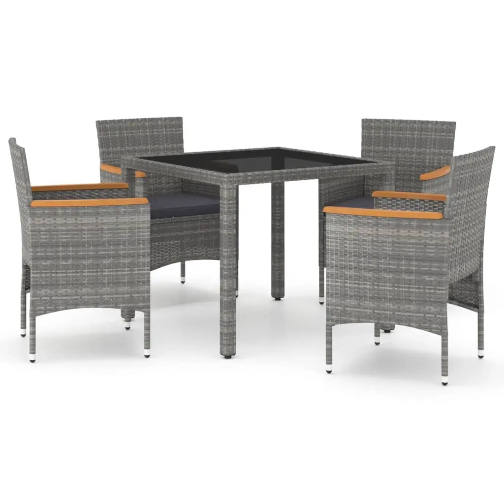 5 Piece Garden Dining Set Poly Rattan and Tempered Glass Grey 3058415 - Furniture