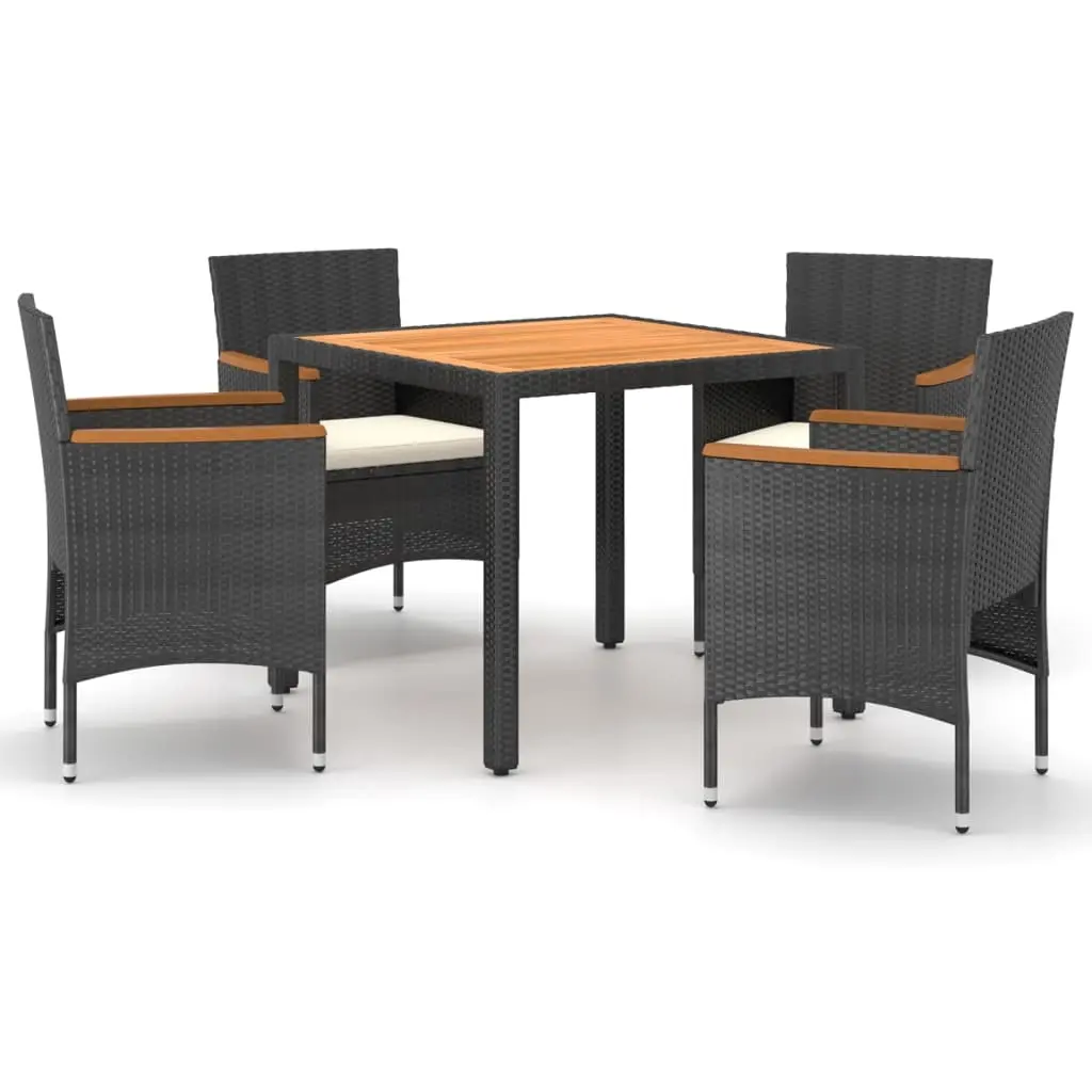 5 Piece Garden Dining Set Poly Rattan & Solid Acacia Wood Black 3058416 - Furniture