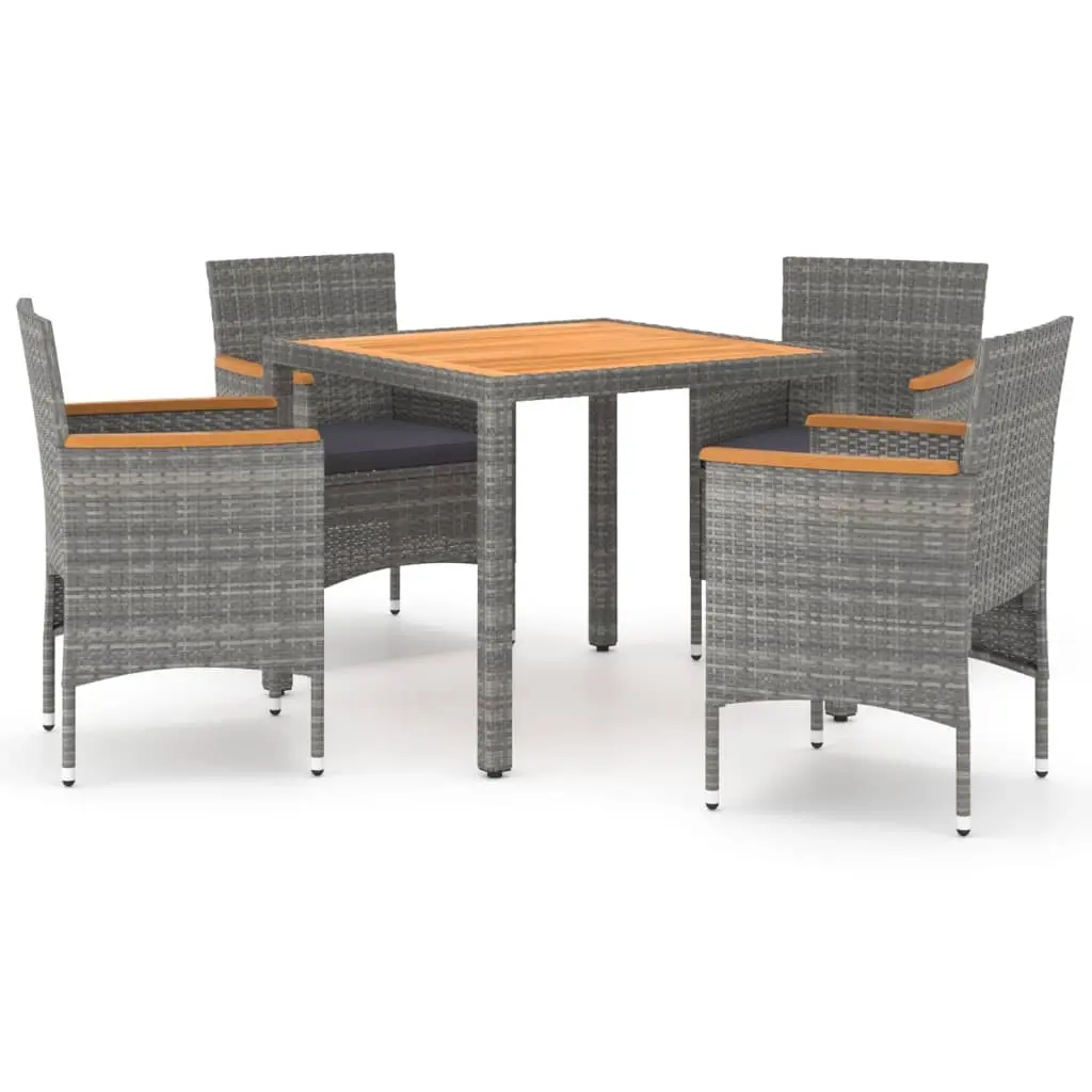 5 Piece Garden Dining Set Poly Rattan & Solid Acacia Wood Grey 3058417 - Furniture