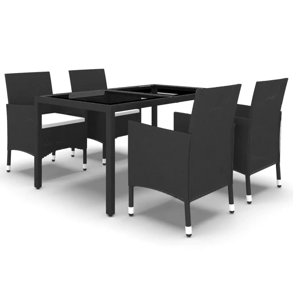 5 Piece Garden Dining Set Poly Rattan and Tempered Glass Black 3058418 - Furniture