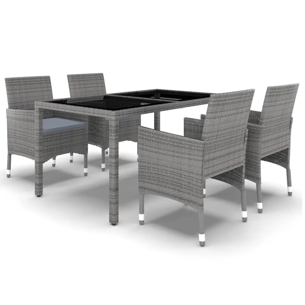 5 Piece Garden Dining Set Poly Rattan and Tempered Glass Grey 3058419 - Furniture