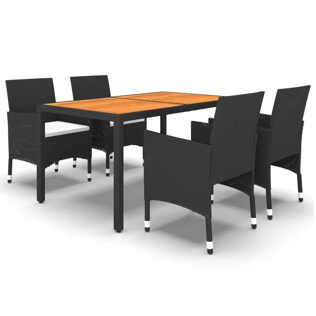 5 Piece Garden Dining Set Poly Rattan Black 3058422 - Furniture