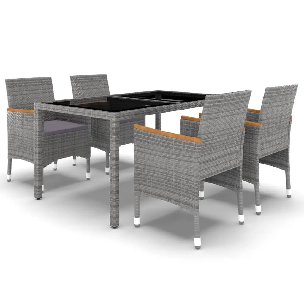 5 Piece Garden Dining Set Poly Rattan and Tempered Glass Grey 3058425 - Furniture