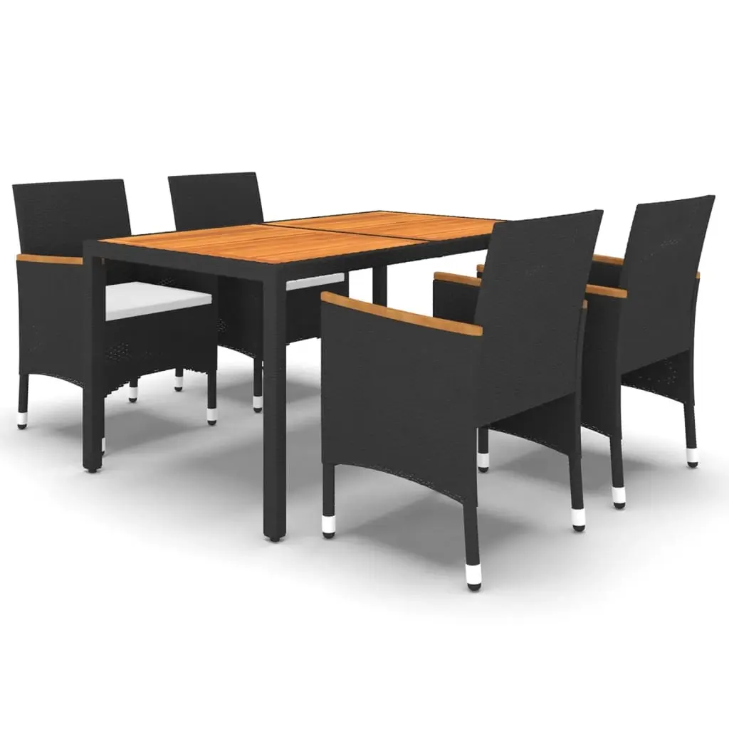 5 Piece Garden Dining Set Poly Rattan Black 3058426 - Furniture