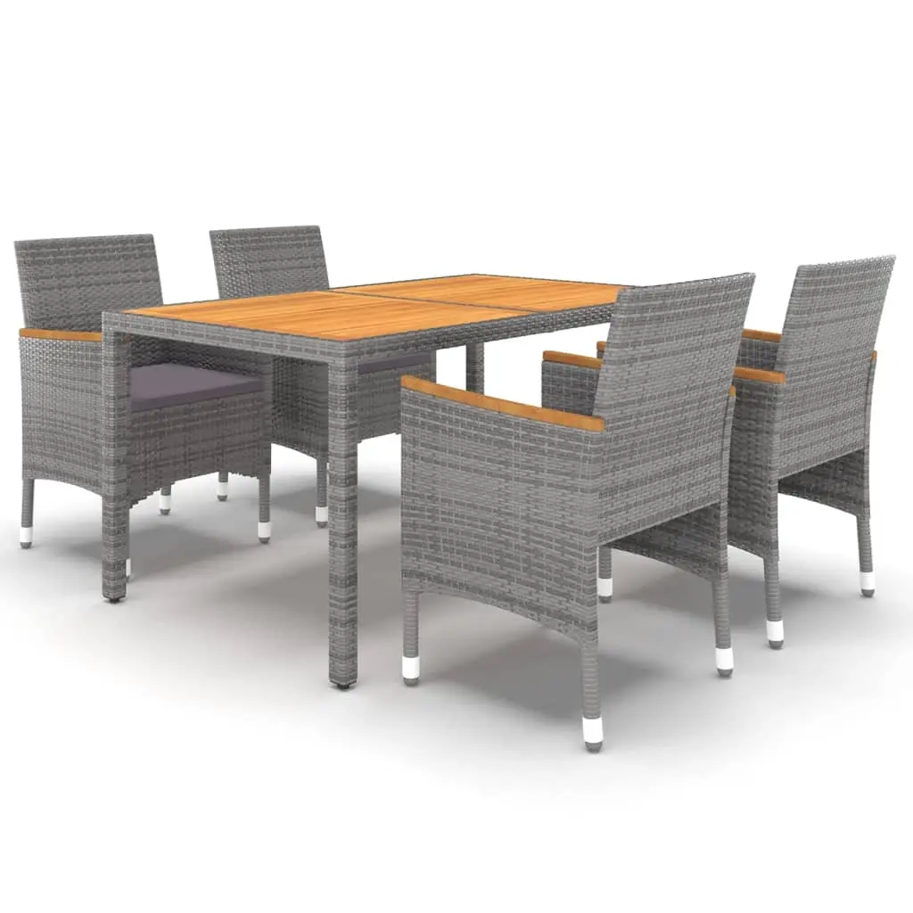 5 Piece Garden Dining Set Poly Rattan Grey 3058427 - Furniture