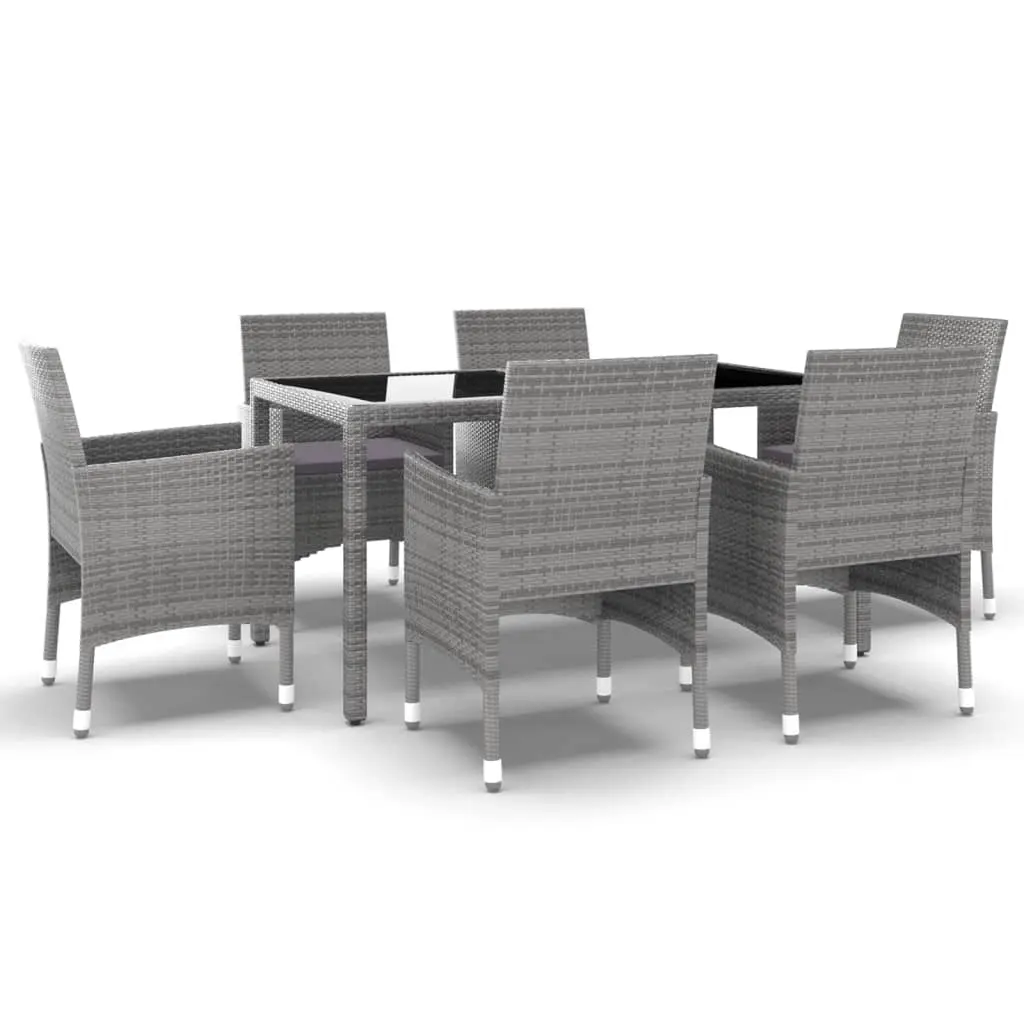 7 Piece Garden Dining Set Poly Rattan and Tempered Glass Grey 3058429 - Furniture