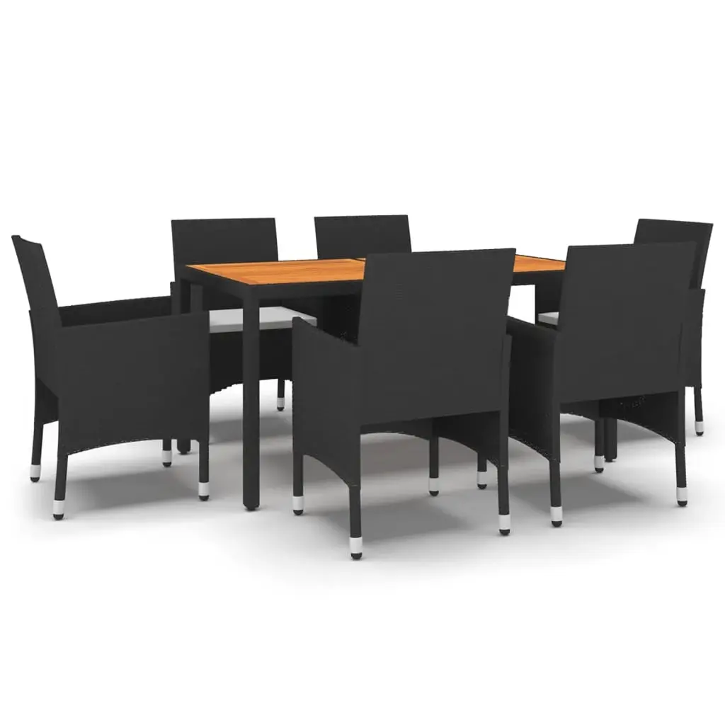 7 Piece Garden Dining Set Poly Rattan Black 3058432 - Furniture
