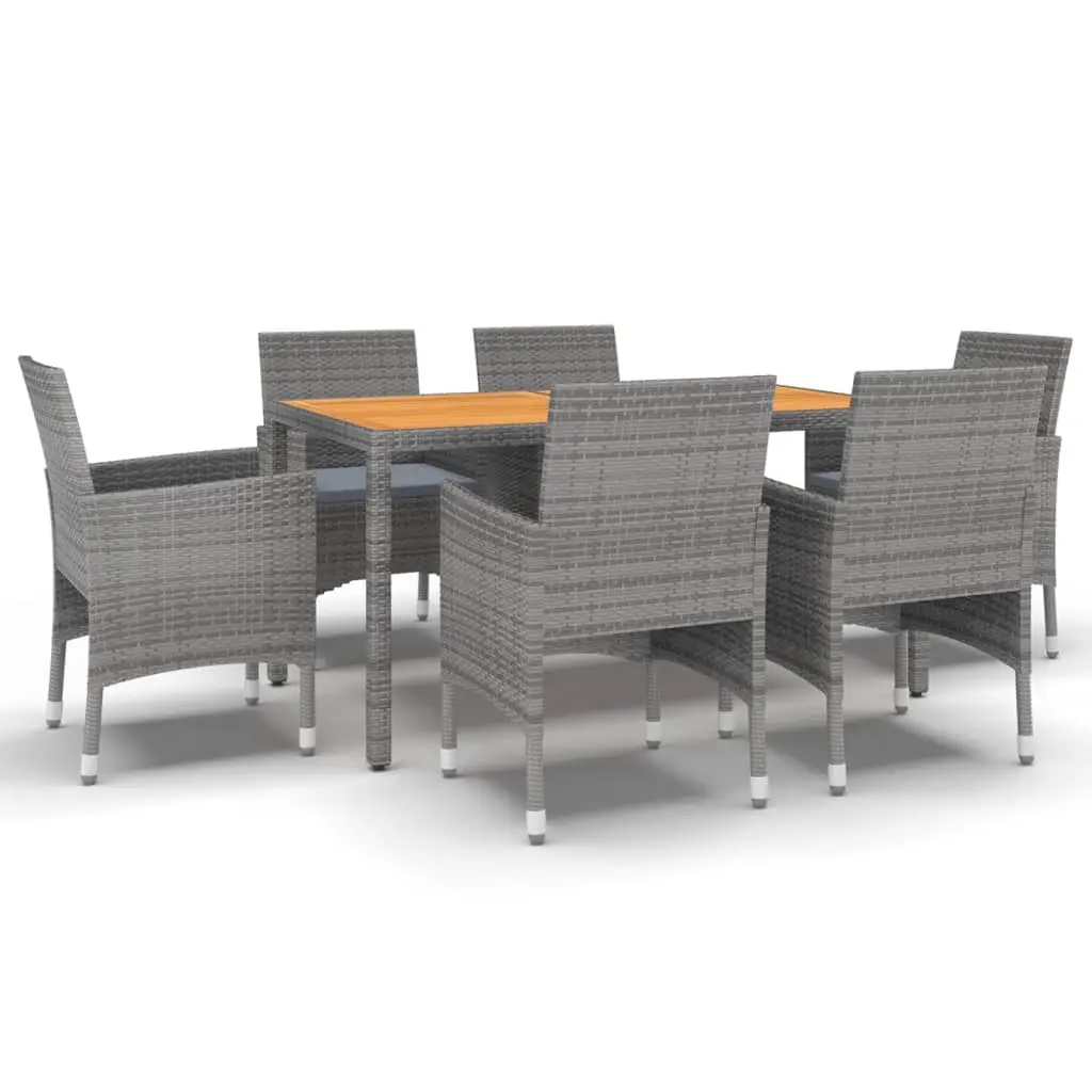 7 Piece Garden Dining Set Poly Rattan Grey 3058433 - Furniture