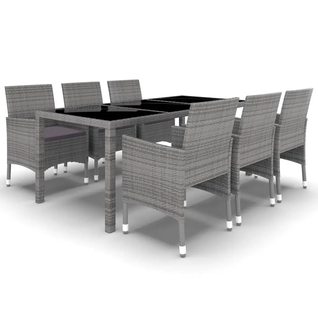 7 Piece Garden Dining Set Poly Rattan and Tempered Glass Grey 3058439 - Furniture