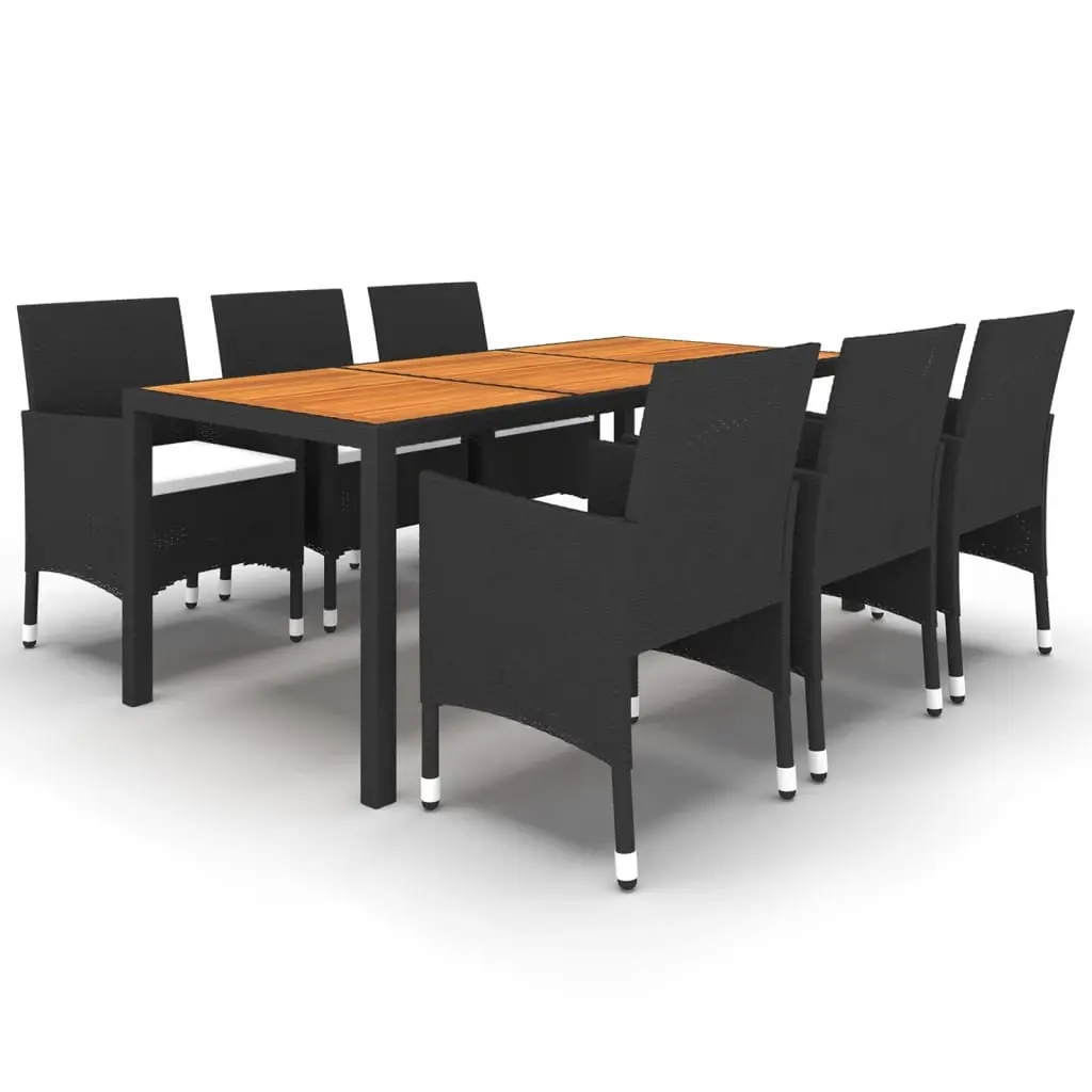 7 Piece Garden Dining Set Poly Rattan Black 3058442 - Furniture