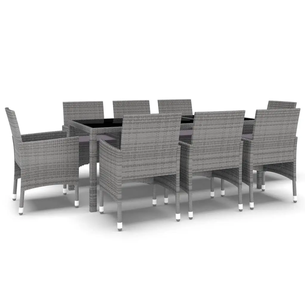 9 Piece Garden Dining Set Poly Rattan Grey 3058449 - Furniture