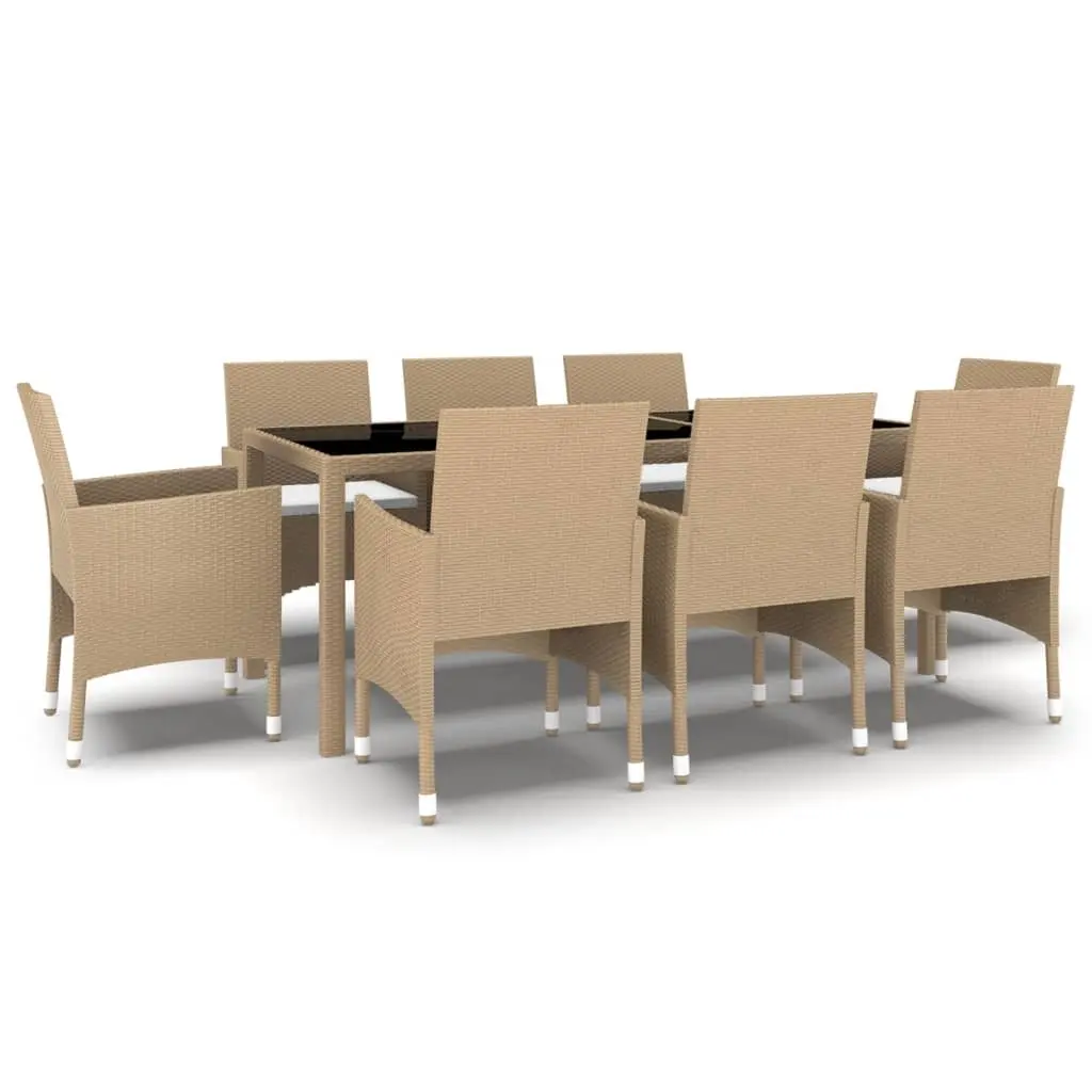 9 Piece Garden Dining Set Poly Rattan Beige 3058450 - Furniture