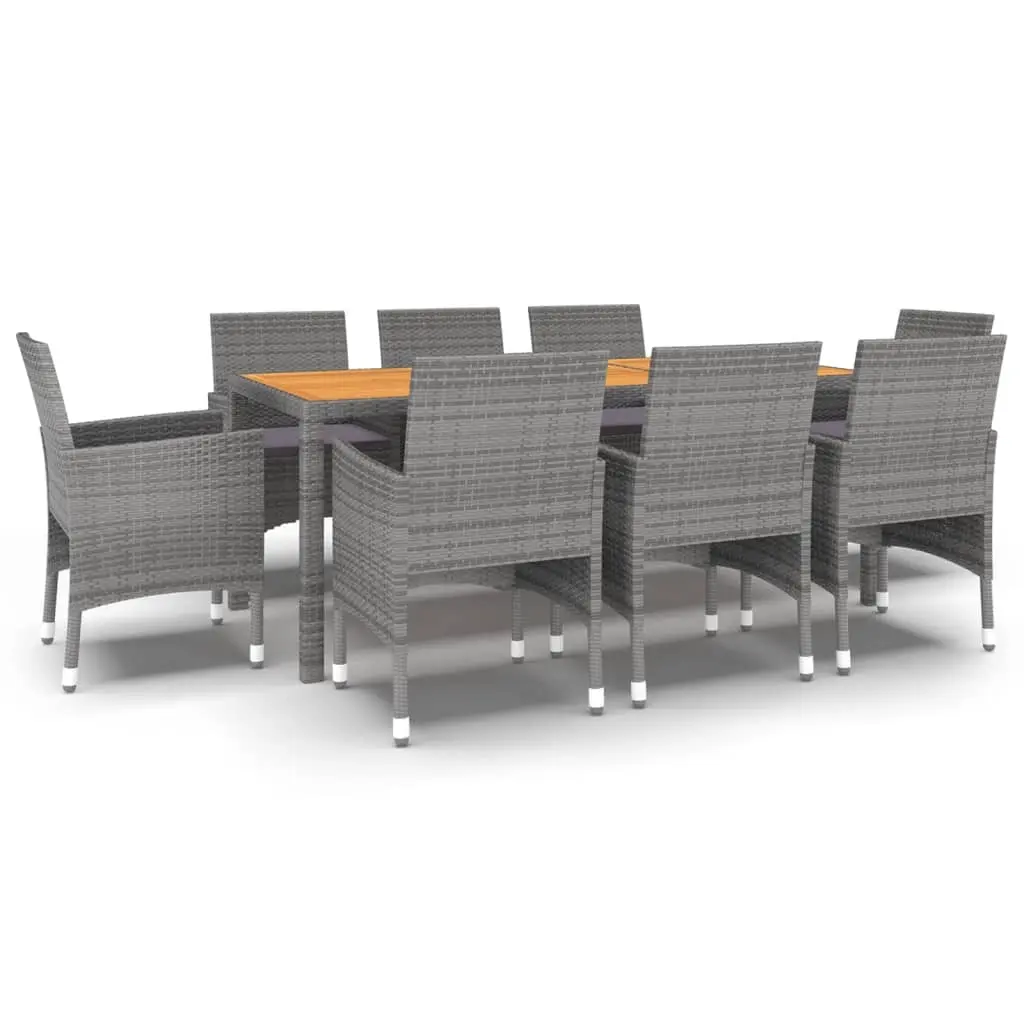 9 Piece Garden Dining Set Poly Rattan Grey 3058453 - Furniture