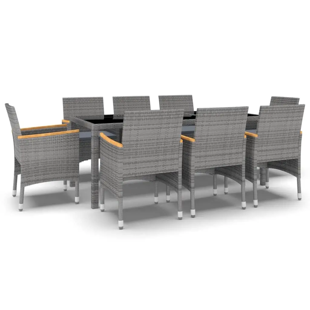 9 Piece Garden Dining Set Poly Rattan Grey 3058455 - Furniture